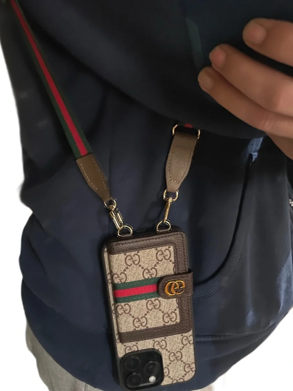 Monogram Wallet Phone Case Crossbody Strap Card Holder iPhone Case